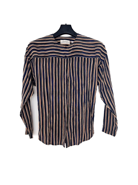 Linda Allard Ellen Tracy Tops - Linda Allard Ellen Tracy 100% Silk Long Sleeve Striped Button Up Blouse Sz 8